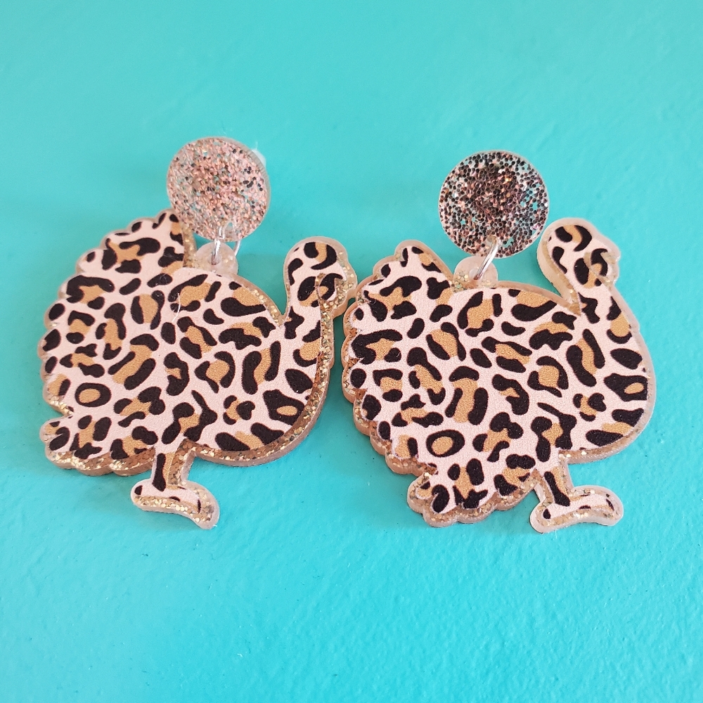 Acrylic Thanksgiving Turkey Leopard Print Earrings Drop Dangle